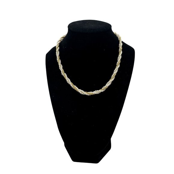 Twisted Faux Pearl Gold Tone Necklace Elegant Beaded Strand Lightweight - Picture 1 of 3